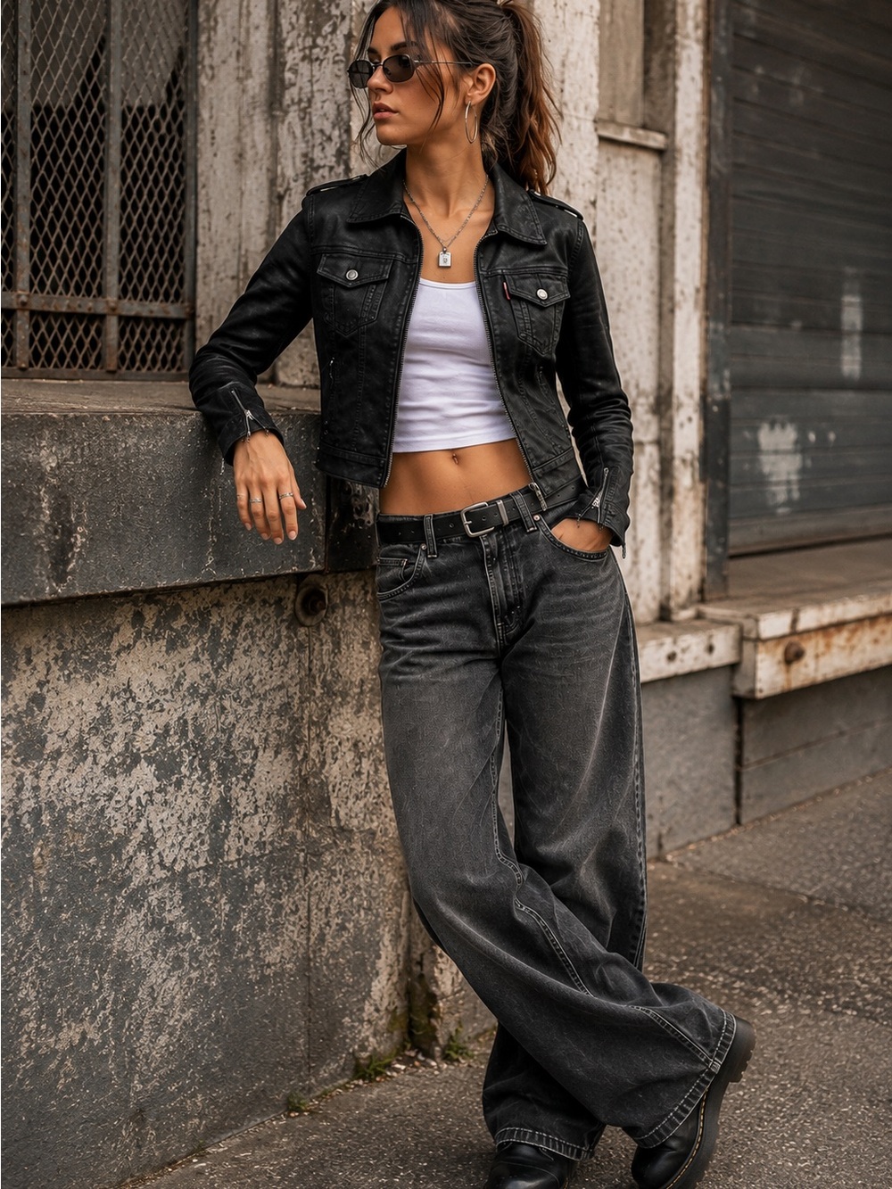 Levi's Black Cropped Leather Jacket
